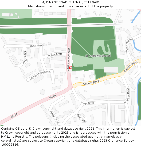 4, INNAGE ROAD, SHIFNAL, TF11 9AW: Location map and indicative extent of plot