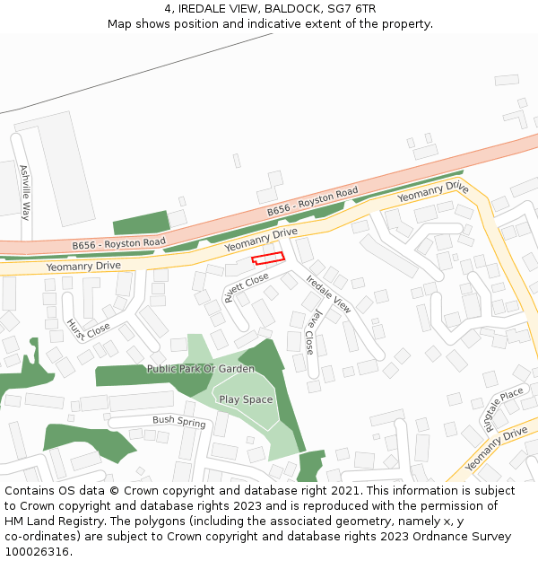 4, IREDALE VIEW, BALDOCK, SG7 6TR: Location map and indicative extent of plot
