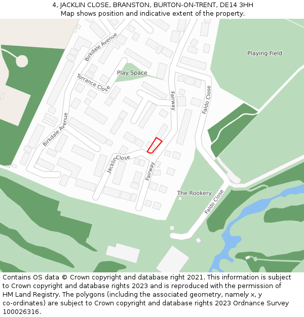 4, JACKLIN CLOSE, BRANSTON, BURTON-ON-TRENT, DE14 3HH: Location map and indicative extent of plot
