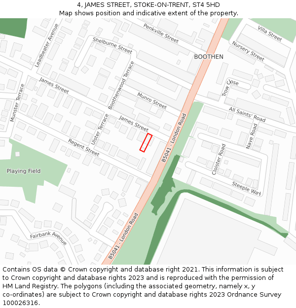 4, JAMES STREET, STOKE-ON-TRENT, ST4 5HD: Location map and indicative extent of plot