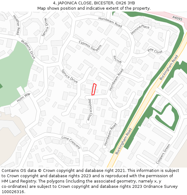 4, JAPONICA CLOSE, BICESTER, OX26 3YB: Location map and indicative extent of plot