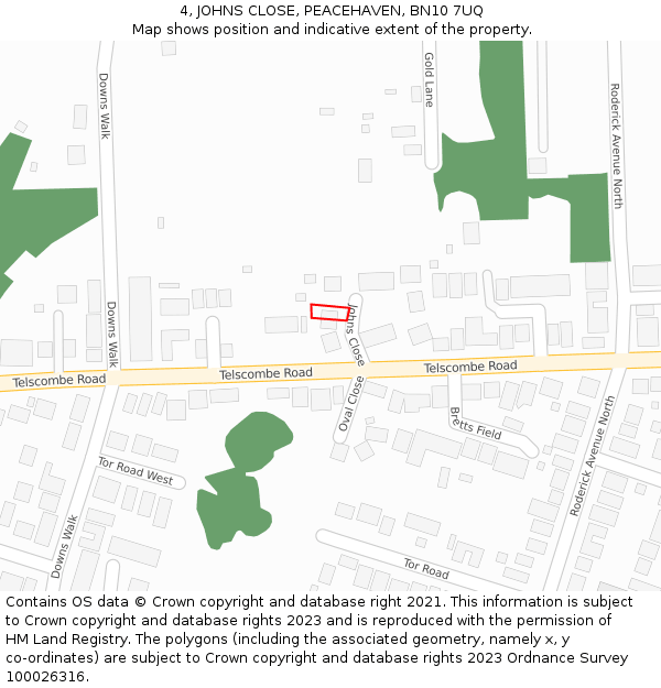 4, JOHNS CLOSE, PEACEHAVEN, BN10 7UQ: Location map and indicative extent of plot