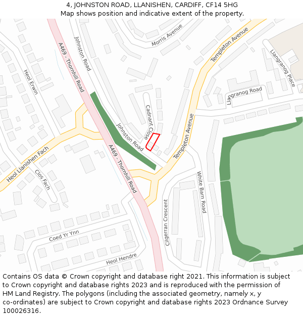 4, JOHNSTON ROAD, LLANISHEN, CARDIFF, CF14 5HG: Location map and indicative extent of plot