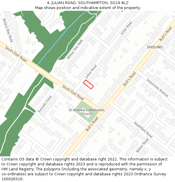 4, JULIAN ROAD, SOUTHAMPTON, SO19 8LZ: Location map and indicative extent of plot