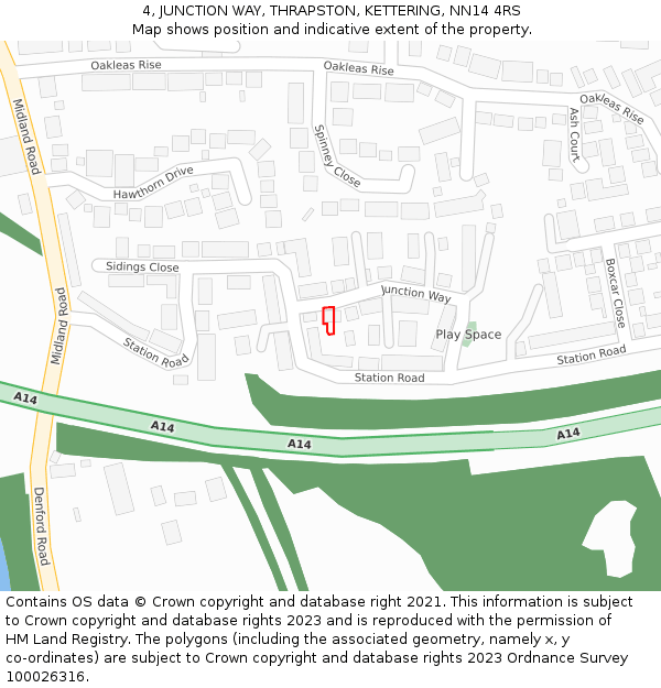 4, JUNCTION WAY, THRAPSTON, KETTERING, NN14 4RS: Location map and indicative extent of plot