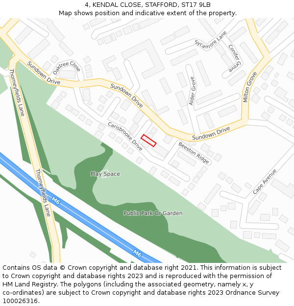 4, KENDAL CLOSE, STAFFORD, ST17 9LB: Location map and indicative extent of plot