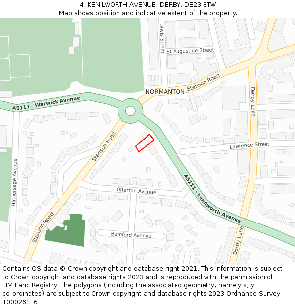 4, KENILWORTH AVENUE, DERBY, DE23 8TW: Location map and indicative extent of plot