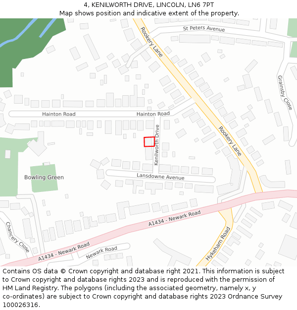 4, KENILWORTH DRIVE, LINCOLN, LN6 7PT: Location map and indicative extent of plot