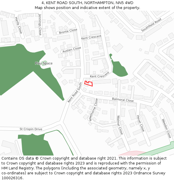 4, KENT ROAD SOUTH, NORTHAMPTON, NN5 4WD: Location map and indicative extent of plot