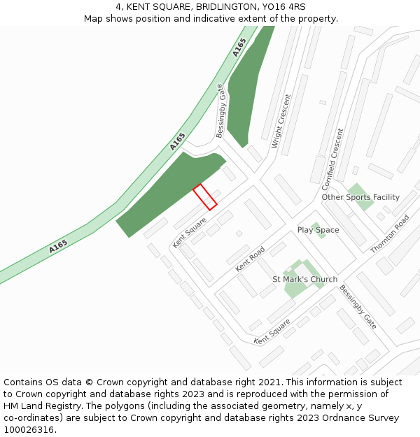 4, KENT SQUARE, BRIDLINGTON, YO16 4RS: Location map and indicative extent of plot