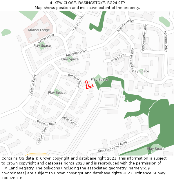 4, KEW CLOSE, BASINGSTOKE, RG24 9TP: Location map and indicative extent of plot