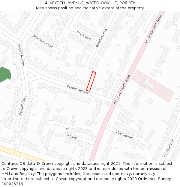4, KEYDELL AVENUE, WATERLOOVILLE, PO8 9TA: Location map and indicative extent of plot