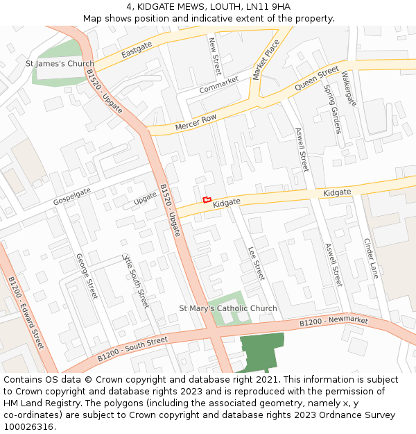 4, KIDGATE MEWS, LOUTH, LN11 9HA: Location map and indicative extent of plot