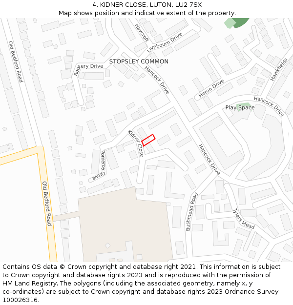 4, KIDNER CLOSE, LUTON, LU2 7SX: Location map and indicative extent of plot