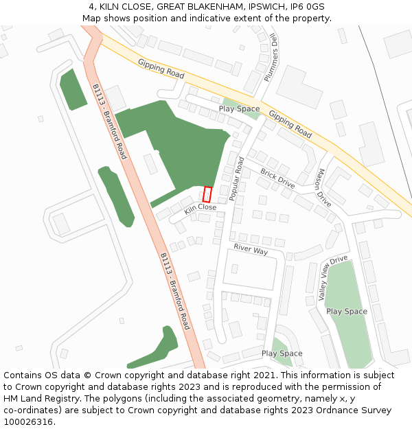 4, KILN CLOSE, GREAT BLAKENHAM, IPSWICH, IP6 0GS: Location map and indicative extent of plot
