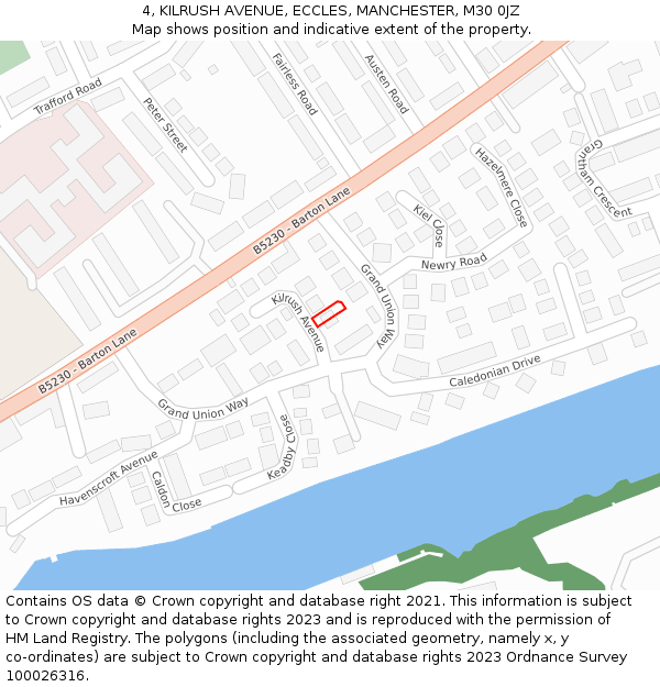 4, KILRUSH AVENUE, ECCLES, MANCHESTER, M30 0JZ: Location map and indicative extent of plot