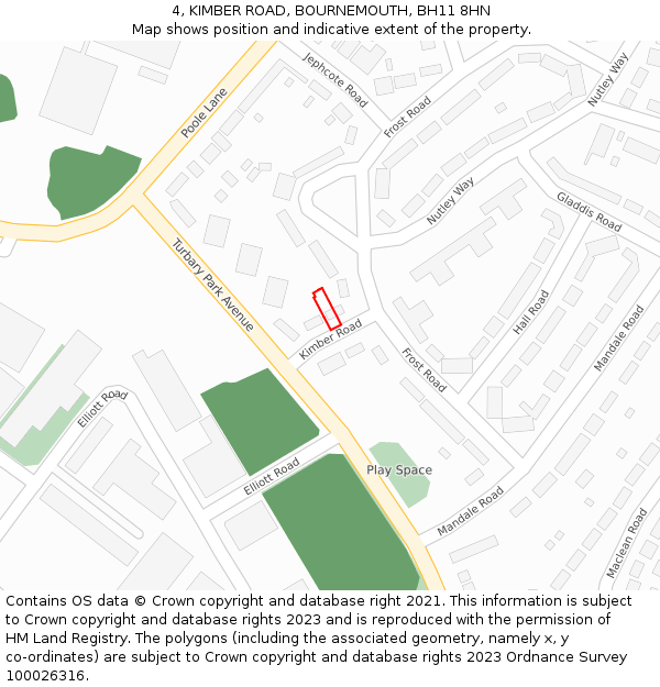 4, KIMBER ROAD, BOURNEMOUTH, BH11 8HN: Location map and indicative extent of plot