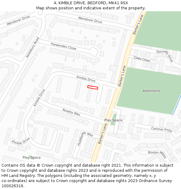 4, KIMBLE DRIVE, BEDFORD, MK41 9SX: Location map and indicative extent of plot
