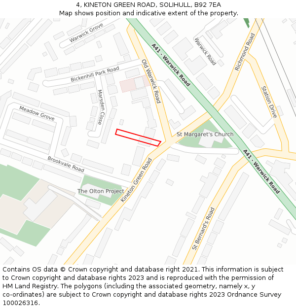 4, KINETON GREEN ROAD, SOLIHULL, B92 7EA: Location map and indicative extent of plot