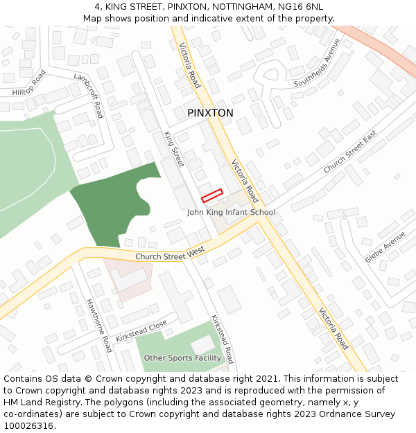 4, KING STREET, PINXTON, NOTTINGHAM, NG16 6NL: Location map and indicative extent of plot