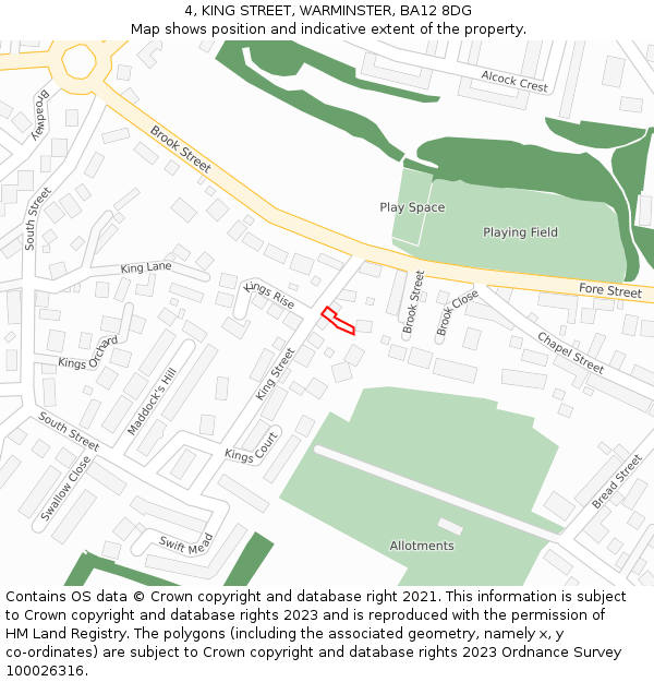 4, KING STREET, WARMINSTER, BA12 8DG: Location map and indicative extent of plot