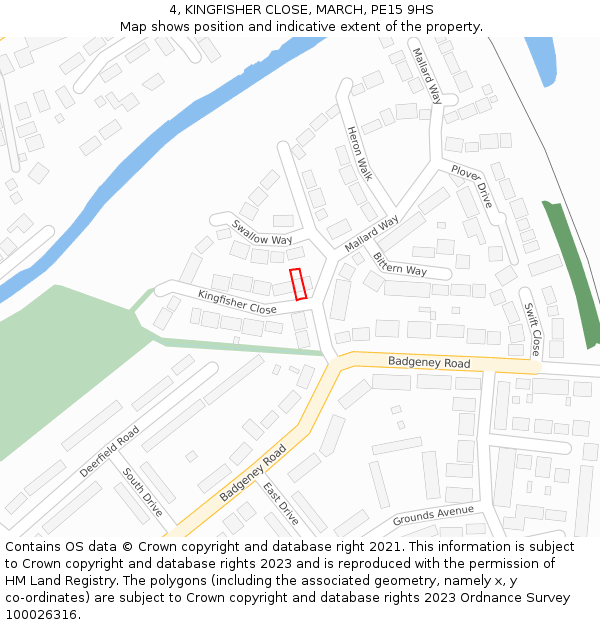 4, KINGFISHER CLOSE, MARCH, PE15 9HS: Location map and indicative extent of plot