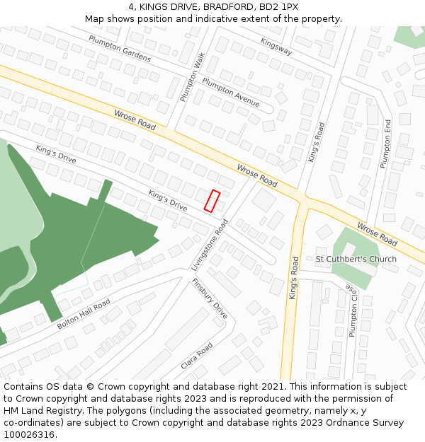 4, KINGS DRIVE, BRADFORD, BD2 1PX: Location map and indicative extent of plot