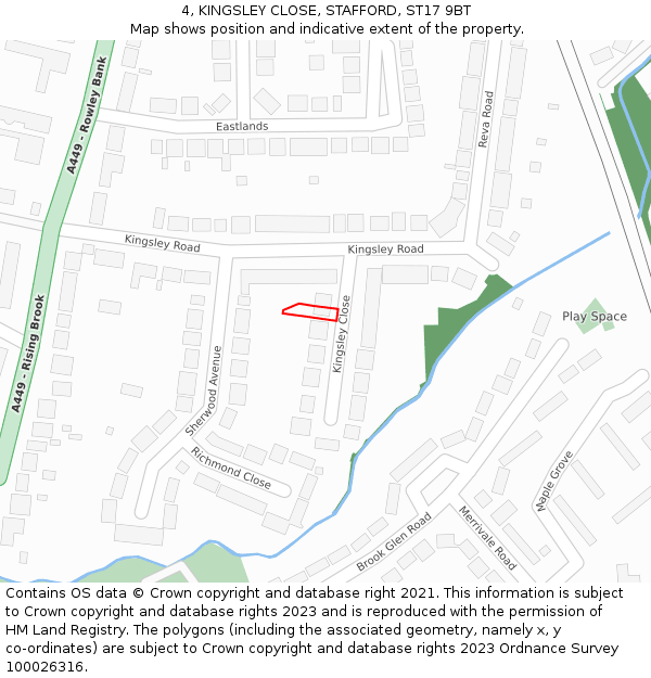 4, KINGSLEY CLOSE, STAFFORD, ST17 9BT: Location map and indicative extent of plot