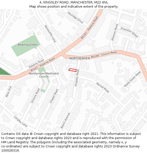 4, KINGSLEY ROAD, MANCHESTER, M22 4NL: Location map and indicative extent of plot