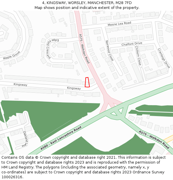 4, KINGSWAY, WORSLEY, MANCHESTER, M28 7FD: Location map and indicative extent of plot