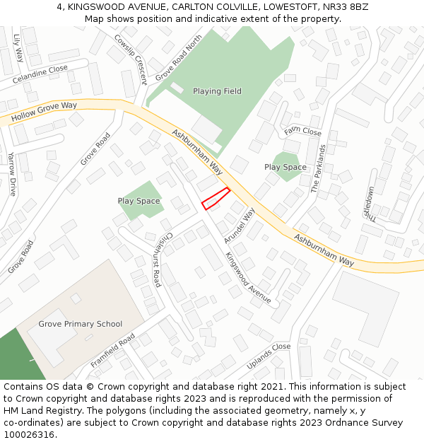 4, KINGSWOOD AVENUE, CARLTON COLVILLE, LOWESTOFT, NR33 8BZ: Location map and indicative extent of plot