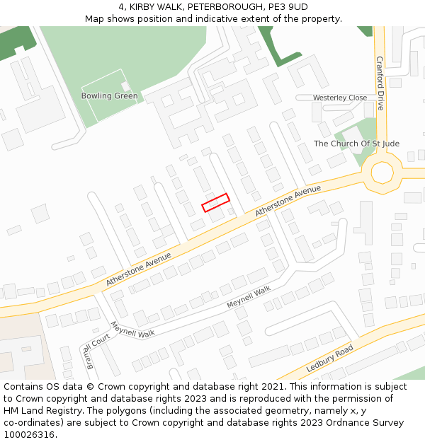 4, KIRBY WALK, PETERBOROUGH, PE3 9UD: Location map and indicative extent of plot