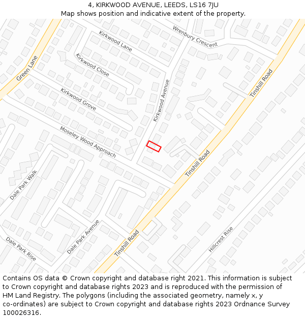 4, KIRKWOOD AVENUE, LEEDS, LS16 7JU: Location map and indicative extent of plot