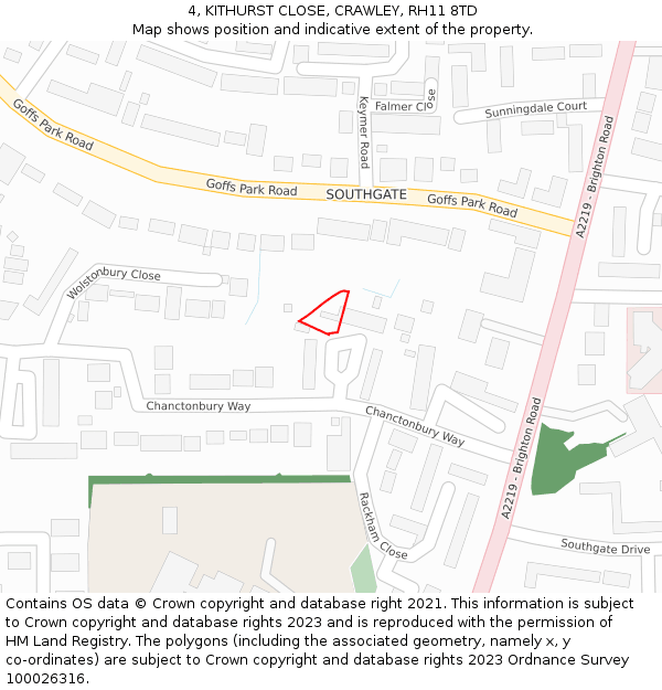 4, KITHURST CLOSE, CRAWLEY, RH11 8TD: Location map and indicative extent of plot