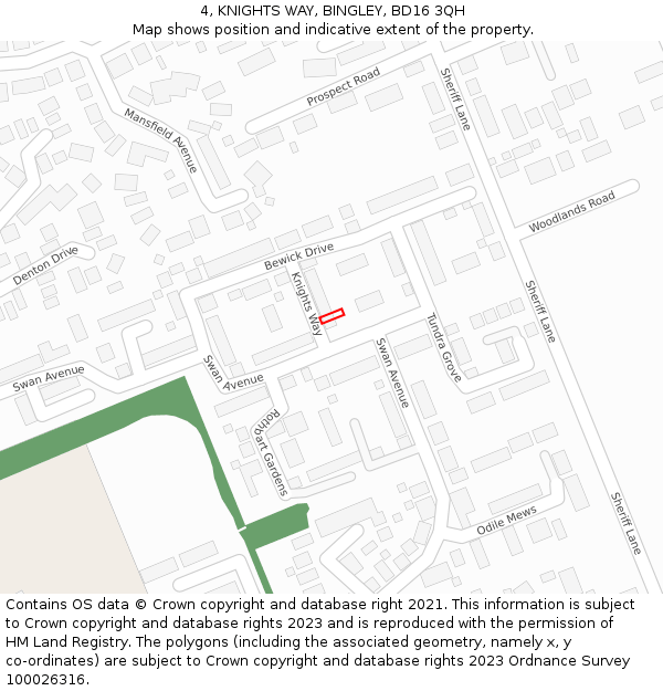4, KNIGHTS WAY, BINGLEY, BD16 3QH: Location map and indicative extent of plot