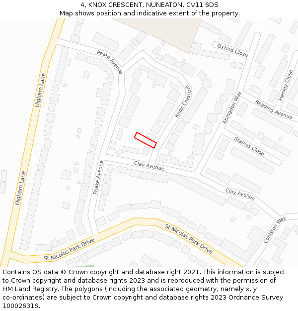 4, KNOX CRESCENT, NUNEATON, CV11 6DS: Location map and indicative extent of plot