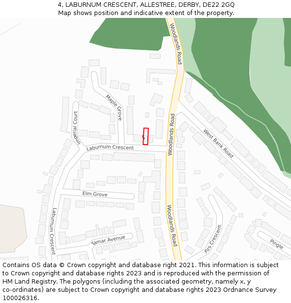 4, LABURNUM CRESCENT, ALLESTREE, DERBY, DE22 2GQ: Location map and indicative extent of plot