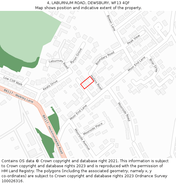 4, LABURNUM ROAD, DEWSBURY, WF13 4QF: Location map and indicative extent of plot