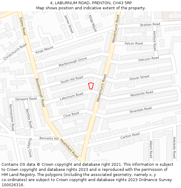 4, LABURNUM ROAD, PRENTON, CH43 5RP: Location map and indicative extent of plot