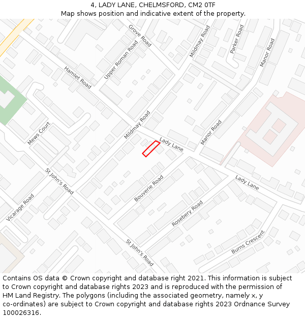 4, LADY LANE, CHELMSFORD, CM2 0TF: Location map and indicative extent of plot
