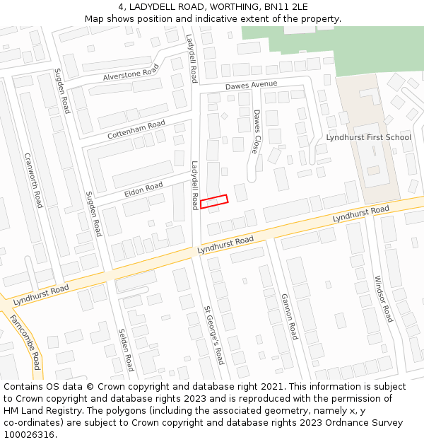 4, LADYDELL ROAD, WORTHING, BN11 2LE: Location map and indicative extent of plot