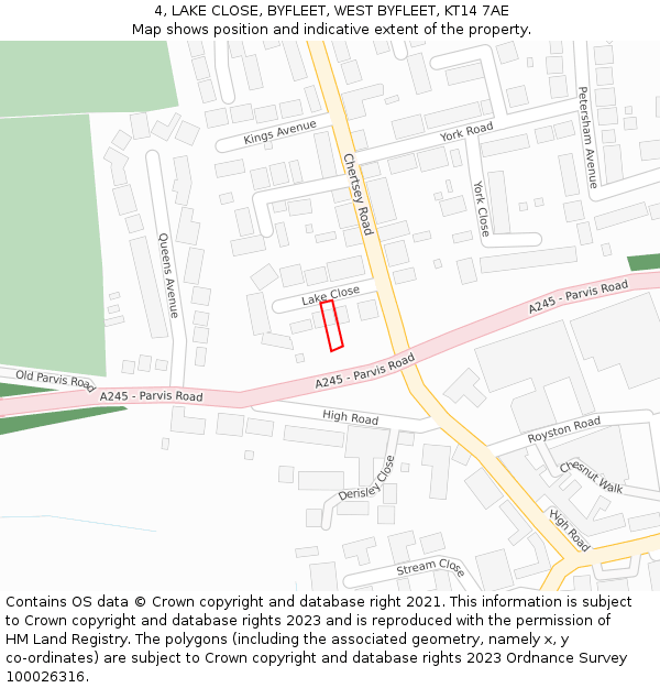 4, LAKE CLOSE, BYFLEET, WEST BYFLEET, KT14 7AE: Location map and indicative extent of plot