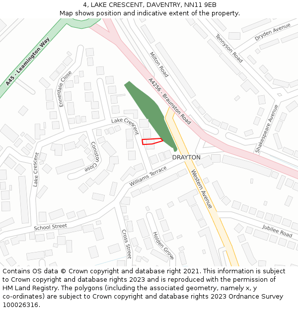 4, LAKE CRESCENT, DAVENTRY, NN11 9EB: Location map and indicative extent of plot