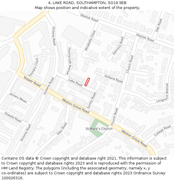 4, LAKE ROAD, SOUTHAMPTON, SO19 9EB: Location map and indicative extent of plot