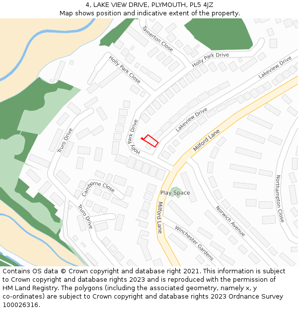 4, LAKE VIEW DRIVE, PLYMOUTH, PL5 4JZ: Location map and indicative extent of plot