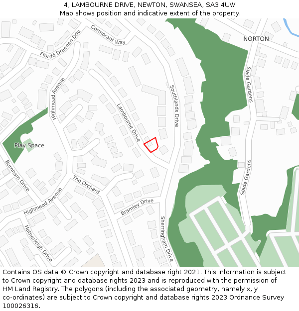 4, LAMBOURNE DRIVE, NEWTON, SWANSEA, SA3 4UW: Location map and indicative extent of plot