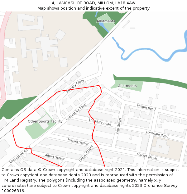 4, LANCASHIRE ROAD, MILLOM, LA18 4AW: Location map and indicative extent of plot