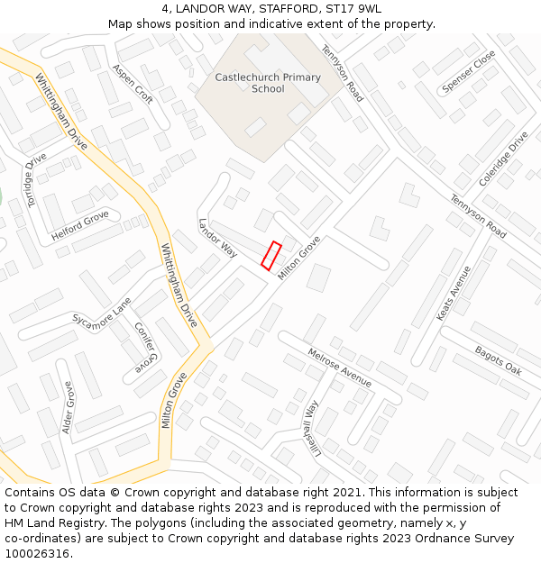 4, LANDOR WAY, STAFFORD, ST17 9WL: Location map and indicative extent of plot