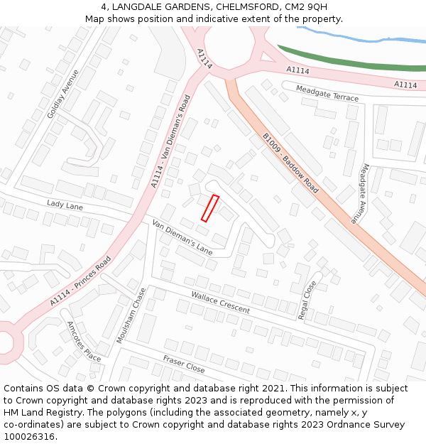 4, LANGDALE GARDENS, CHELMSFORD, CM2 9QH: Location map and indicative extent of plot