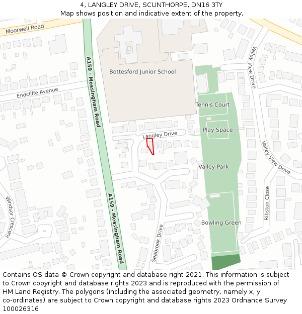 4, LANGLEY DRIVE, SCUNTHORPE, DN16 3TY: Location map and indicative extent of plot